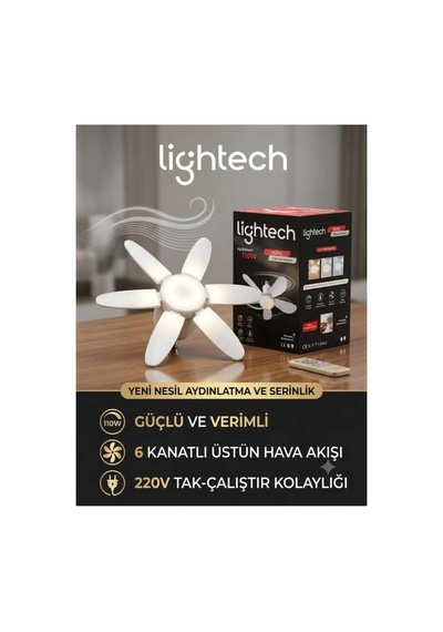 Lightech 110w Pervaneli Fanlı Led Ampul Kumandalı E27 3 Renk 6 Kanat 52cm Dim Edilebilir 1 Ad