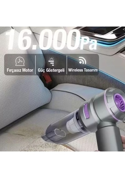 9 Farklı Uçlu Kablosuz Şarjlı Araç İçi Süpürge Wireless Destekli, Güçlü Emiş, Taşınabilir Pratik A