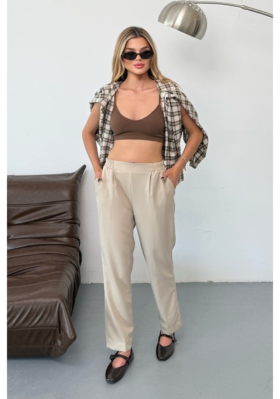Giysa Kadın Beli Lastikli Çift Cepli Havuç Kesim Pantolon Taş - 3229