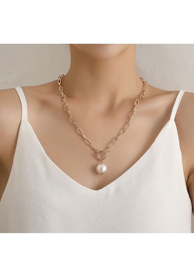 Girift Vintage Chain İnci Taşlı Kolye Gold