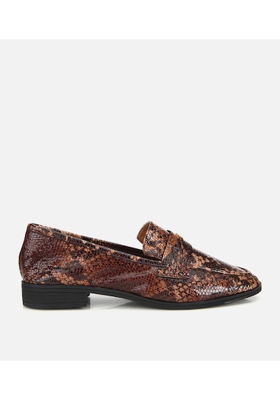 Hotiç Kadın Deri Kahverengi Yılan Desenli Klasik Loafer