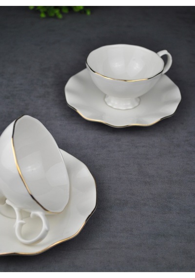 6 Kişilik 12 Parça Porselen Gold Yaldızlı Çay Neskafe Fincan Takımı 170 Ml Fincan Seti -lilyum Gold