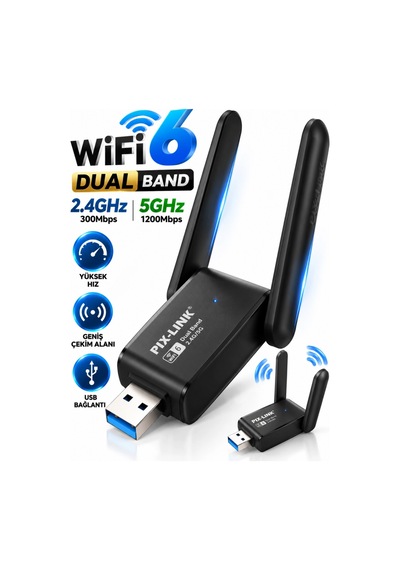 Usb Wifi 6 Wireless Adaptör Dual Band 2.4ghz & 5ghz Yüksek Hız