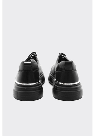 Derinet Hakiki Deri Bağcıklı Yüksek Taban Erkek Sneaker Siyah Siyah