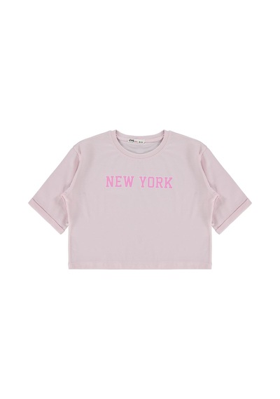 Civil Girls New York Baskılı 10-13 Yaş Tişört - Pudra