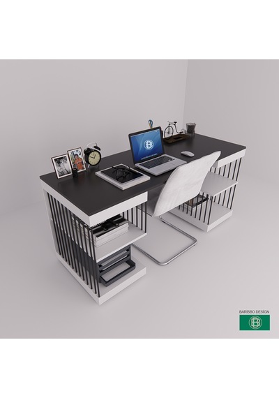 Çalışma Masası Raflı Çift Renk Modern Beyaz - Antrasit Çalışma Masası Raflı Çift Renk Modern Beyaz - Antrasit
