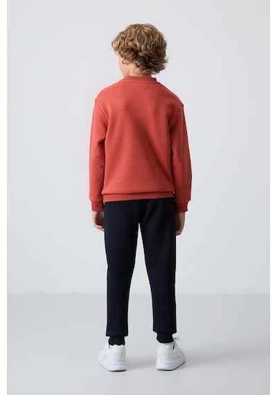 Tommylife Tommy Life Kiremit-lacivert Pamuklu Kalın İçi Tüylü Yumuşak Dokulu Standart Fit Nakışlı Erkek Çocuk Eşofman Ta Kiremit