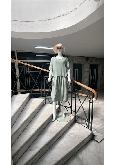 Eren Style İtalyan Müslin Keteni Üstü File Bluzlu Astarlı Tek Parça Elbise-9256 Su Yeşili Eren Style İtalyan Müslin Keteni Üstü File Bluzlu Astarlı Tek Parça Elbise-9256 Su Yeşili