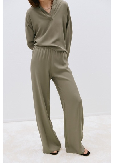 Suud Collection Haki Alessa Polo Yaka Tensel Bluz