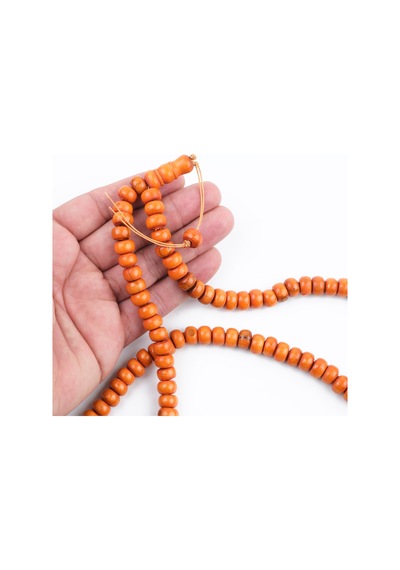 Şimşir Ağacı Boyalı Turuncu 99luk Tekerlek Kesim 10x6mm Namaz Tesbihi Turuncu