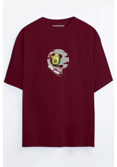 Avocado King Baskılı Unisex Beyaz Oversize T-shirt Bordo