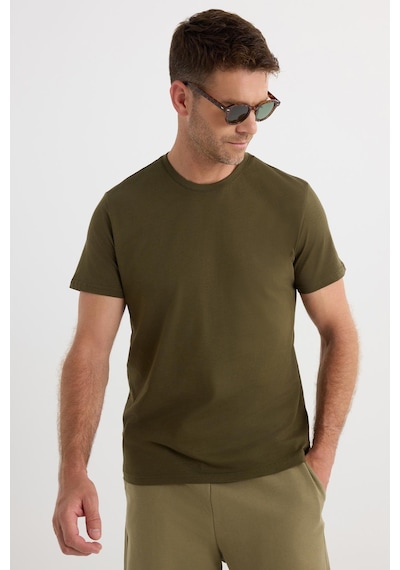 Tudors Unisex Slim Fit Dar Kesim %100 Pamuk Yumuşak Dokulu Yeşil Bisiklet Yaka Tişört-33604 Yeşil