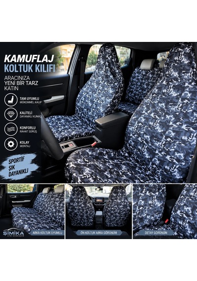 Kamuflaj 3d Baskı Otomobil Servis Kılıfı Ön Ve Arka 4parça Takım Ve Yastik Kemer 1.kalite Li 1 Takım