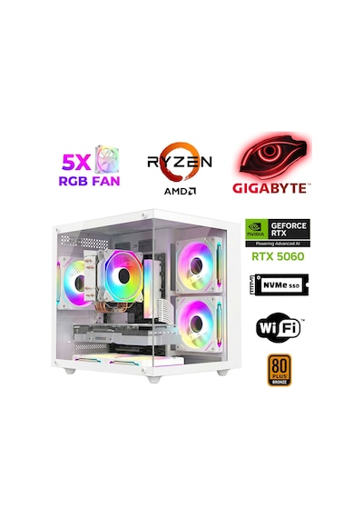 Xaser SAVAGE-X120 R5-7600 32 GB 1 TB M.2 NVMe SSD 8 GB RTX5060 Free Dos Masaüstü Oyuncu Bilgisayarı