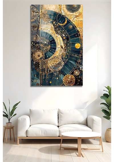 Astronomi Ve Zaman Altın Mavi Kozmik Cam Tablo Modern Sanat Tablosu Uv Baskılı Canlı Renkler Yatak Odası Ve Antre Anlamlı Hediye Seçeneği