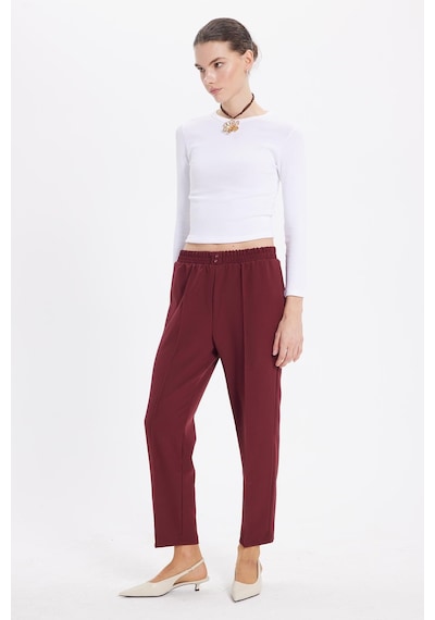 Tudors Kadın Relax Fit Rahat Kesim Yüksel Bel Düz Paça Beli Lastikli Bordo Pantolon-41935 Bordo