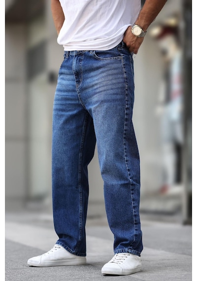 Madmext Koyu Mavi Erkek Yıkamalı Baggy Jean 7216-koyu Mavi Koyu Mavi