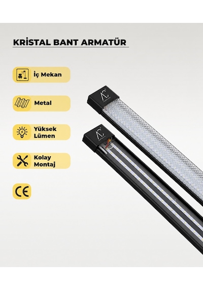 60w Siyah Kristal Led Bant Armatür 6500k Beyaz Işık 120 Cm