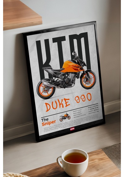Ktm Duke 990 Siyah Ahşap Çerçeveli Poster, Dekoratif Motosiklet Duvar Tablosu