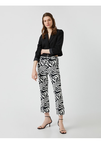 Koton Zebra Desenli Pantolon Dar Kesim Ekru Desenli 2sak40334pw