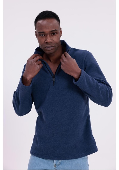 Freemen Erkek Fit Dik Yaka Yarım Fermuarlı Sweatshirt Polar Lacivert