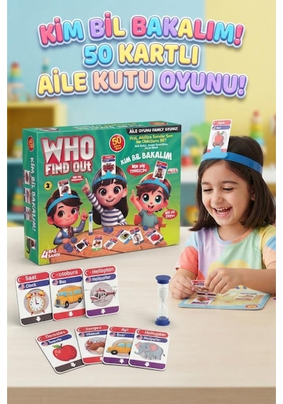 Kim Bil Bakalım 74 Parça İngilizce-türkçe 50 Kartlı 2-4 Kişilik Eğitici Aile Kutu Oyunu