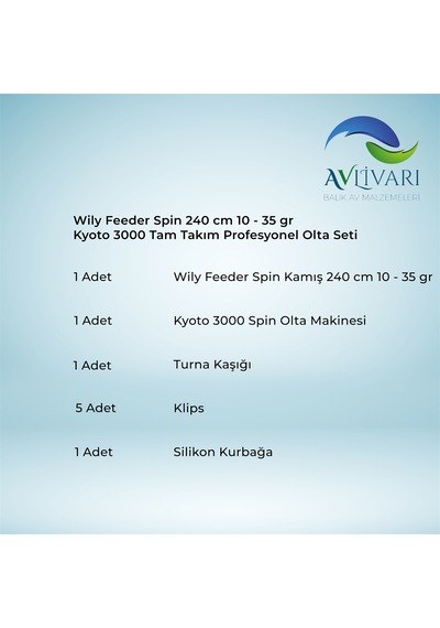 Wily Feeder Spin 240 cm 10 - 35 gr Kyoto 3000 Tam Takım Profesyonel Tatlı Su Olta Seti