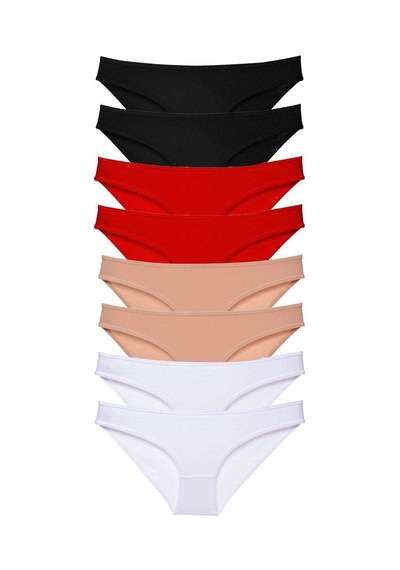 8 Adet Süper Eko Set Likralı Kadın Slip Külot Siyah Kırmızı Ten Beyaz Mudanis Standart