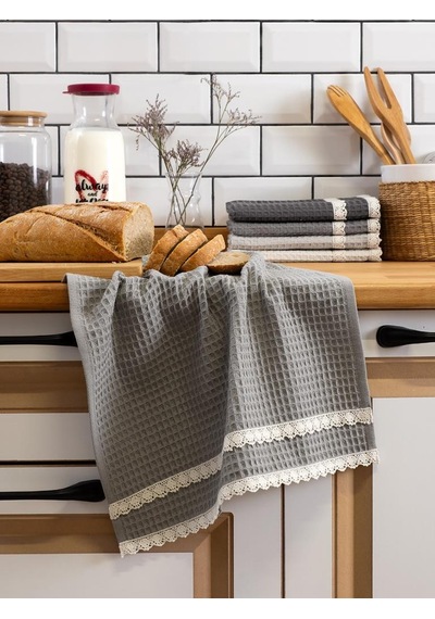 Mutfak Havlusu 40x60 Cm 5 Li Set Torshon Güpürlü Kopenaki Antrasit - Krem
