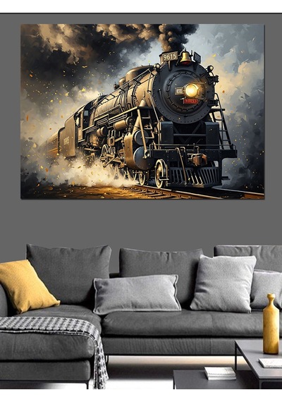Siyah Beyaz Nostaljik Buharlı Tren Dekoratif Kanvas - Mdf Ahşap Tablo
