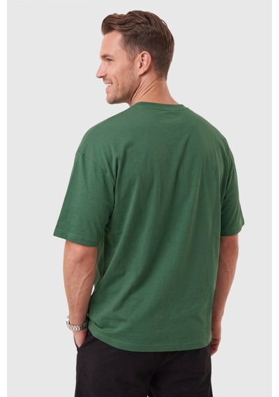 Deepsea Erkek %100 Pamuk Oversize Geniş Kesim Bisiklet Yaka Basic Yeşil Tişört 2604362