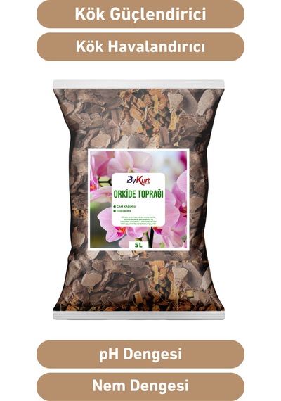 Bykurt 5l Orkide Toprağı İri Parçalı Çam Kabuğu & Cococips Karışımı Elenmiş Ve Temizlenmiş 5 Litre