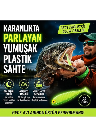 Valkyrie 20 Adet Fosforlu Silikon Balık Yemi 5cm Gece Parlayan Glow Yapay Yem Soft Lure