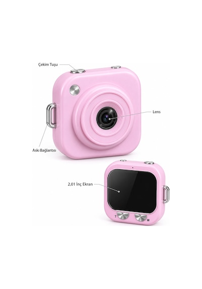 128 Gb A Kadar Hafıza Kartı Destekli Pembe Mini Dijital Fotoğraf Makinesi Standart