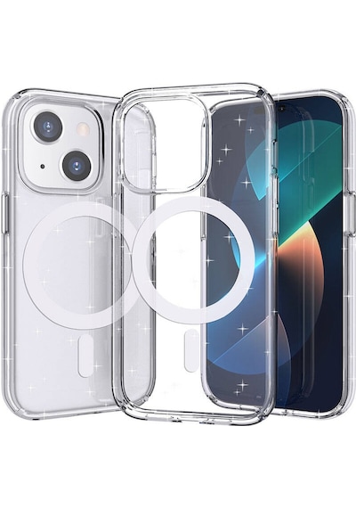 Apple Uyumlu iPhone 14 İle Kılıf Magsafe Şarj Özellikli Parlayan Simli Saydam Renkli Kapak