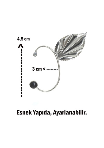 Kadın Gümüş Renk Lak Kaplama Taşlı Yaprak Stilizesi Sol Kulak Earcuff & Kıkırdak Küpe Çok Renkli