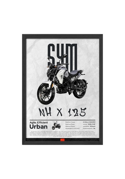 Syh Nh X 125 Siyah Ahşap Çerçeveli Poster, Dekoratif Motosiklet Duvar Tablosu