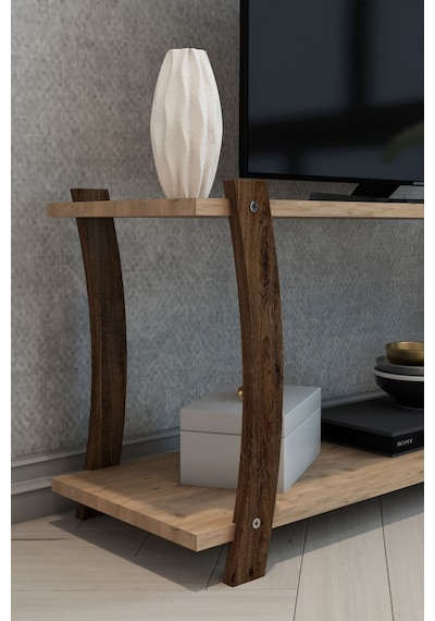 Doğal Çam Ahşap Raflı 120cm Tv Ünitesi - Minimalist Medya Sehpası