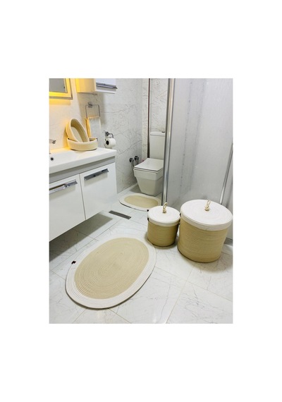 Jüt,hasır,6 Li,banyo Paspas Takımı,bohem Tarzı Banyo Takımı,iskandinav Paspas/sepet Krem Jüt Krem Jüt