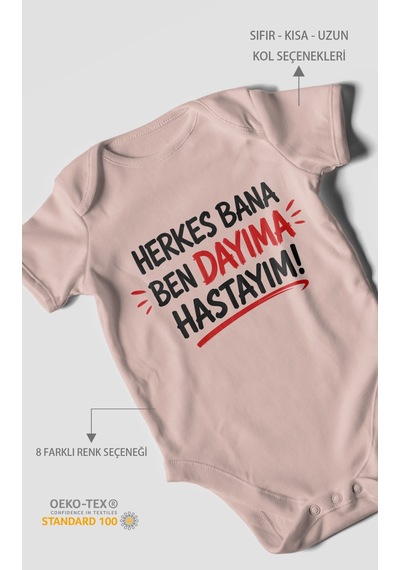 Morivokids Herkes Bana, Ben Dayıma Hastayım Kısa Kollu Bebek Body %100 Pamuk Zbn187-kk Pastel Pembe