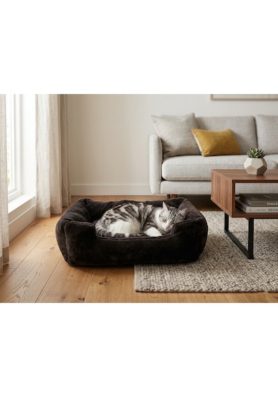 Brt Pet Premium Dikdörtgen Peluş Kedi Yatağı Ve Küçük Irk Köpek Yatağı - 60x40 Cm - Siyah