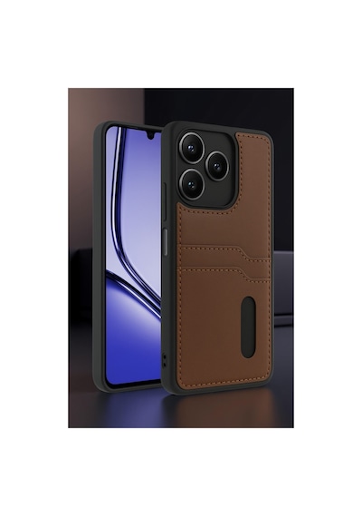 Realme Note 50 4g Kılıf Sara Kartvizitli Deri Kılıf - Taba Bz8683140846817