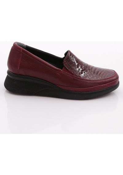 Dgn 3601 Kadın Kalın Taban Comfort Ayakkabı Bordo Rugan Kroko