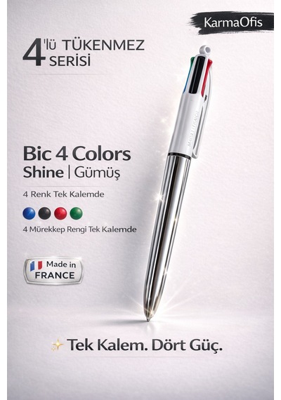 4 Colors Shine Çok Renkli Tükenmez Kalem Gümüş Gri