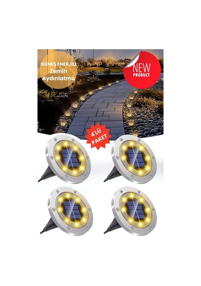 Technosmart Solar 4adet Yeni Model Zemin Bahçe Aydınlatma Güneş Enerjili Çelik Malzeme Sarı Işık ANTRASİT