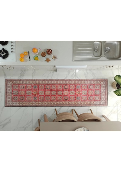 Geleneksel Kilim Desenli Kırmızı Ve Bej Etnik Halı - 14921ou Kırmız