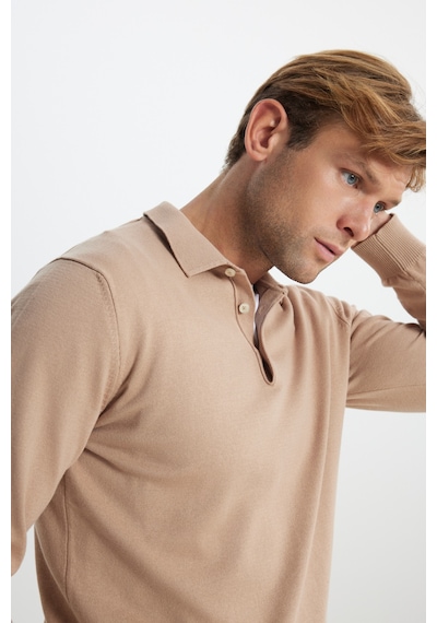 AC&Co / Altınyıldız Classics Erkek Bej Pamuklu Standart Fit Normal Kesim Polo Yaka Triko Kazak Bej AC&Co / Altınyıldız Classics Erkek Bej Pamuklu Standart Fit Normal Kesim Polo Yaka Triko Kazak Bej
