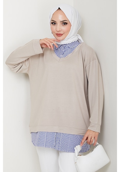 Bestenur Gömlek Yaka Oysho Tunik 1612 - Taş Taş