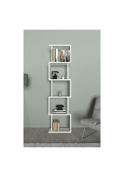 Lavellan Riva Labirent Kitaplık 5 Raflı Modern Dekoratif Kitaplık Ünitesi Beyaz