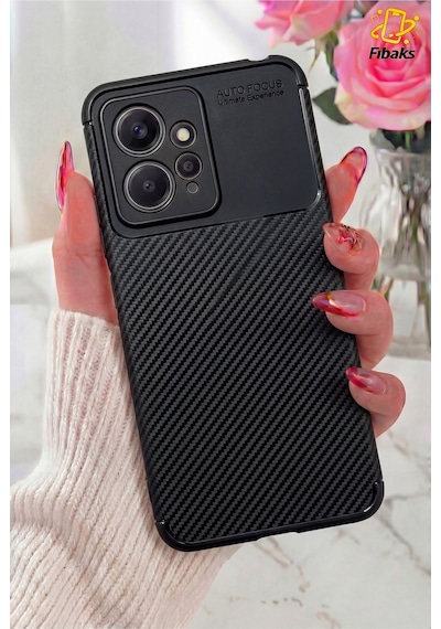 Fibaks Redmi Note 12 Uyumlu Kılıf Kamera Çıkıntılı Karbon Fiber Desenli Renk Atmaz Koruyucu Kapak